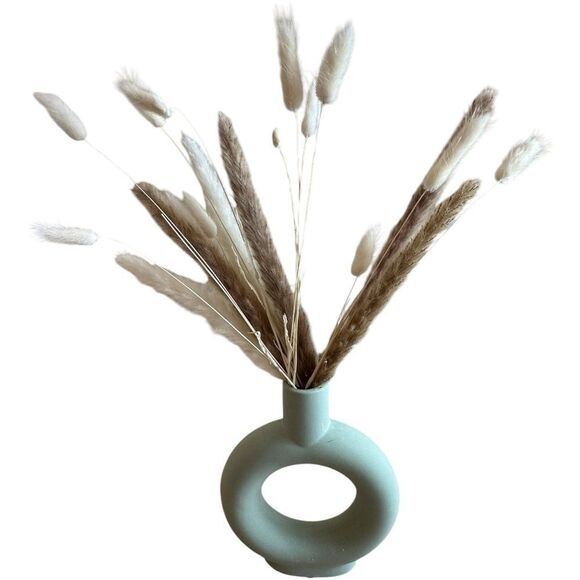 Decorative Boho Donut Small Vase in Mint / Sea foam Green & Pampas Grass - Picture 1 of 4